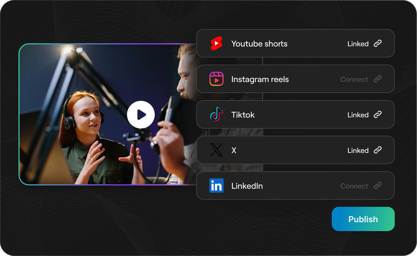 Connect social accounts: TikTok, Instagram, YouTube, LinkedIn, Facebook, and X