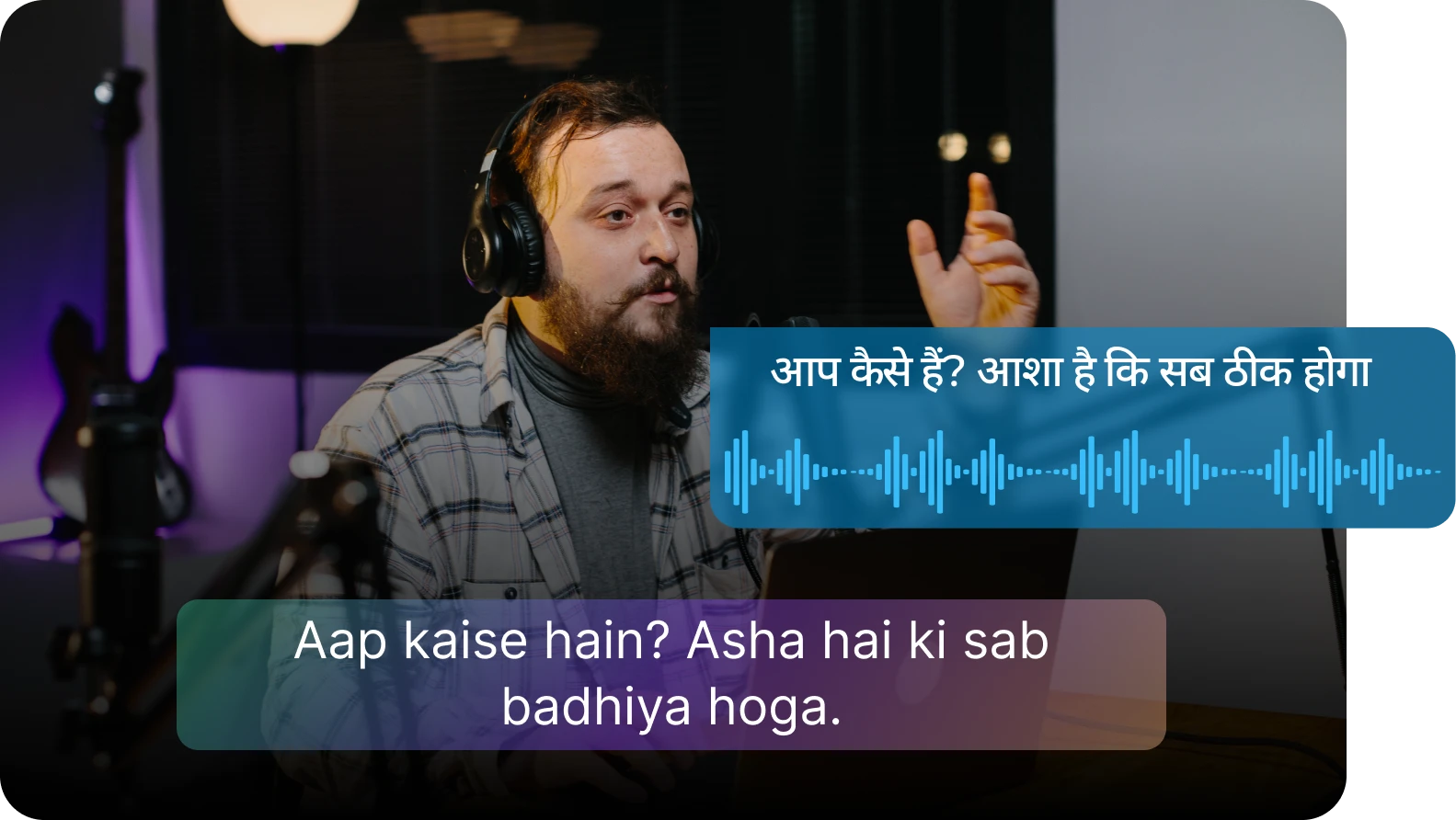 Romanized captions in 100+ languages showing Hinglish and transliterated text