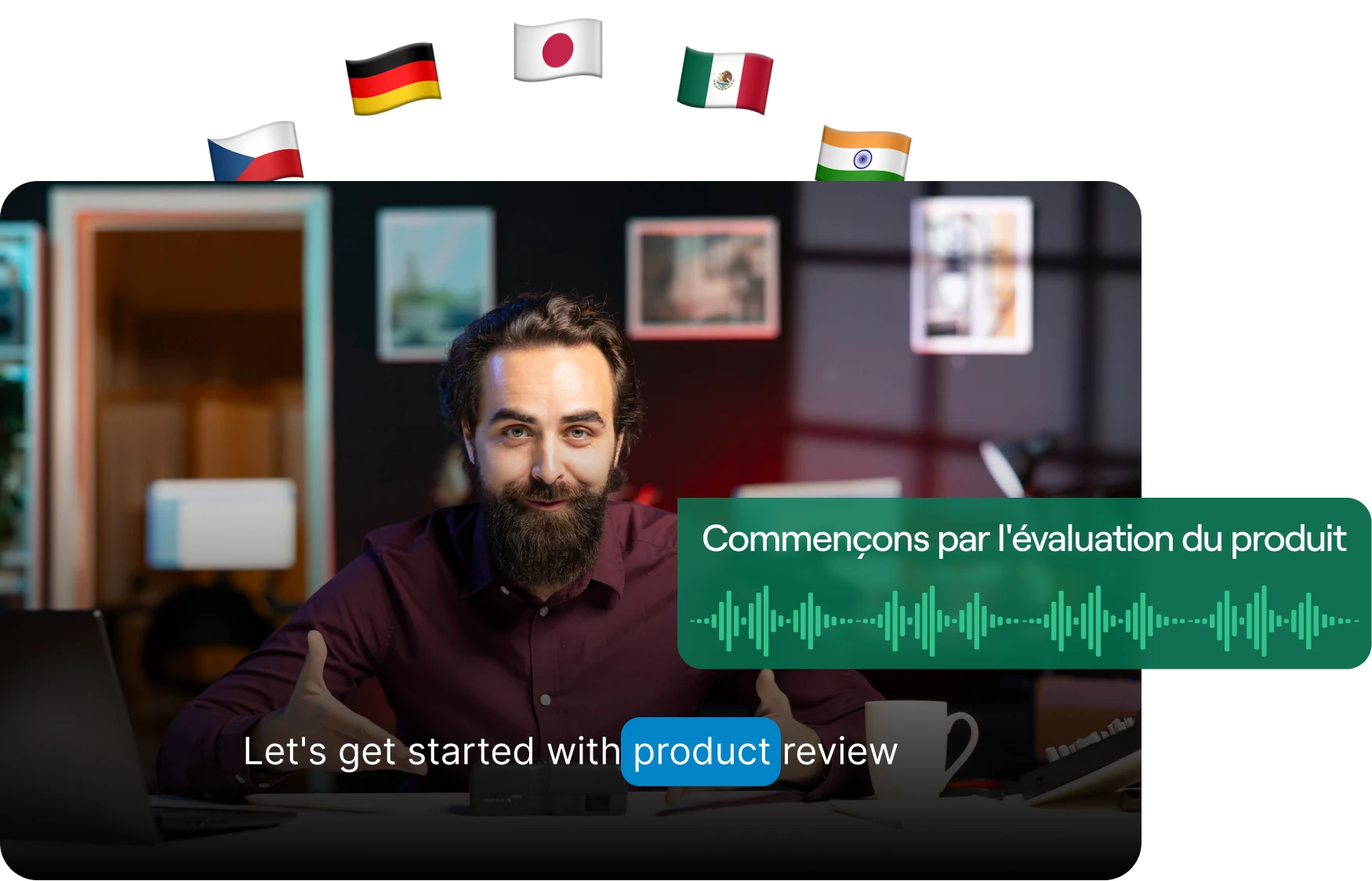 AI voice dubbing with flags showing multi-language support